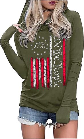 Susongeth American Flag Hoodie for Women 4th of July Patriotic Long Sleeve Shirt Independence Day USA Flag Pullover Tops in Kuwait