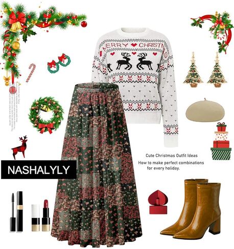 تنانير طويلة نسائية من NASHALYLY مصنوعة من الشيفون المطاطي بخصر عالٍ ومطويات على شكل حرف A in Kuwait