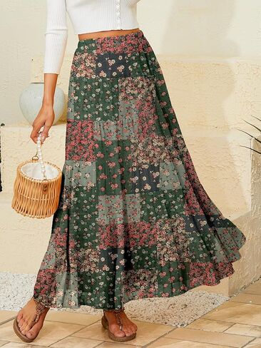 تنانير طويلة نسائية من NASHALYLY مصنوعة من الشيفون المطاطي بخصر عالٍ ومطويات على شكل حرف A in Kuwait