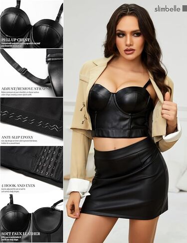 SLIMBELLE بو الجلود بوستير المحاصيل الأعلى القوطية الشرير رفع المرأة مشد الصدرية لحزب النادي الهالووين in Kuwait