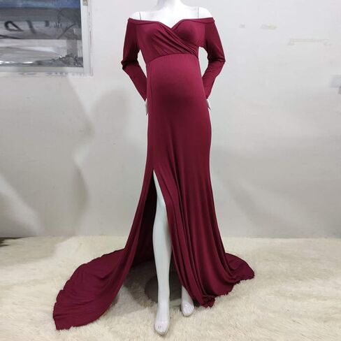 Women's Off Shoulder Maternity Dress Cross-Front V Neck Sleeveless Casual Photography Maxi Split Gown for Photoshoot in Saudi Arabia