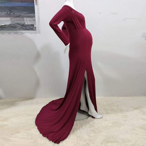 Women's Off Shoulder Maternity Dress Cross-Front V Neck Sleeveless Casual Photography Maxi Split Gown for Photoshoot in Saudi Arabia