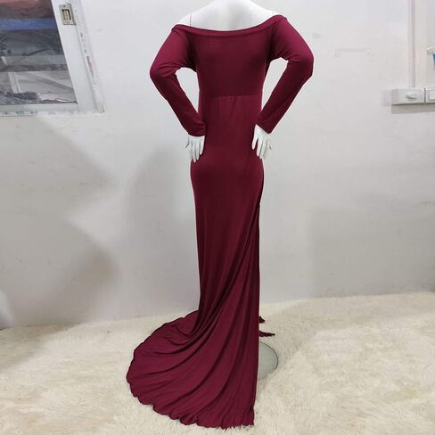Women's Off Shoulder Maternity Dress Cross-Front V Neck Sleeveless Casual Photography Maxi Split Gown for Photoshoot in Saudi Arabia