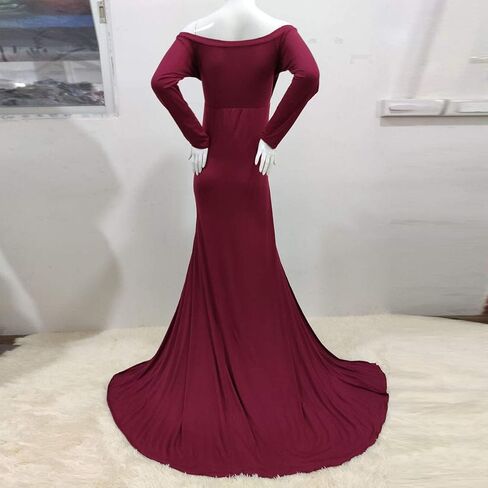 Women's Off Shoulder Maternity Dress Cross-Front V Neck Sleeveless Casual Photography Maxi Split Gown for Photoshoot in Saudi Arabia