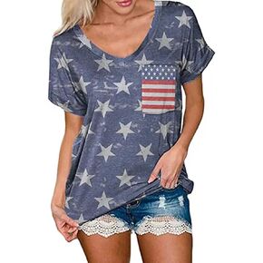 Smile Fish Women Camouflage Print V-Neck Shirt Independence Day T-Shirt Short Sleeve Tops