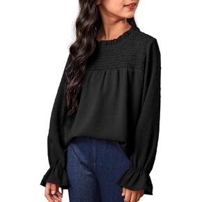 bilbean Girls Elegant Polked Swiss Dot Long Sleeve Shirts Tops 6-15 Years in Kuwait