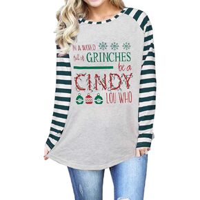 MNLYBABY Be A Cindy Lou Who تي شيرت تي شيرت عيد الميلاد راجلان كم طويل بلايز الربط البيسبول تي شيرت للنساء in Saudi Arabia