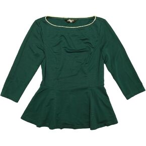 Allegra K Peplum Top for Women's Round Neck Pearl Decor 3/4 Sleeves Elegant Blouse