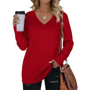 Geifa Womens Long Sleeve V Neck Tunic Tops Loose Casual Shirts Fashion 2023 with Pocket in Saudi Arabia