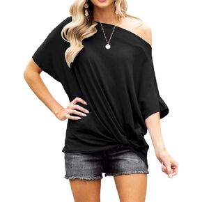 Lacozy Women's Off The Shoulder Tops Summer Casual Short Sleeve T-Shirts Blouse