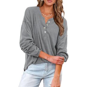 Beluring Womens Long Sleeve Tops Casual Henley Shirts Fall Button Pullover Blouses in Kuwait