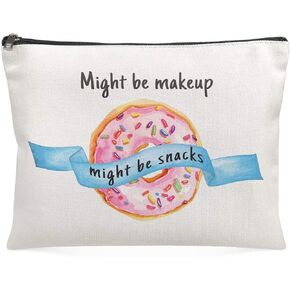 2 Pcs Funny Makeup Cosmetic Bag For Women - Might Be Makeup Might Be Snacks - Cute Multifunction Pouch Travel Bag Cotton Canvas For Girls Friend Mom Sister Teens Birthday Christmas Gifts