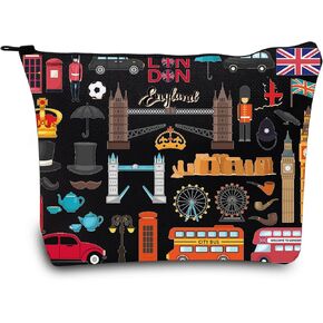 LEVLO London Travel Gift British Theme Cosmetic Bag England Souvenir Gift United Kingdom Make Up Zipper Pouch Bag (London Tote) in Kuwait