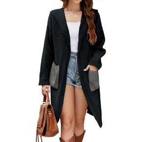 BMJL Womens Fall/Winter Cardigans Hooded Cable Knit Sweaters Oversized Open Front Coats with Pockets 2023