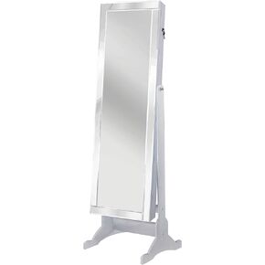 Glitzy Contemporary Classic Silver Crystal-Border Cheval Mirror Jewelry Armoire