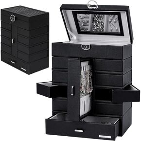 صندوق مجوهرات هومدي مكون من 6 طبقات، 10 أدراج، منظم مجوهرات كبير مع قفل، مرآة للخواتم والأقراط والقلائد والساعات والنظارات الشمسية، هدية للنساء والفتيات (أبيض) in Kuwait