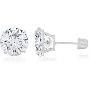 14K Yellow OR White Solid Gold Round Solitaire Cubic Zirconia CZ Stud Earrings Pair in Screw Back - Various Sizes in Kuwait