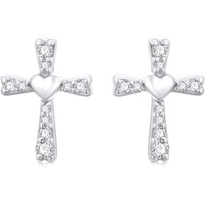 14k Gold Cross Stud Earrings for Women, 14kt Cubic Zirconia Religious Jewelry Confirmation Gifts for Her