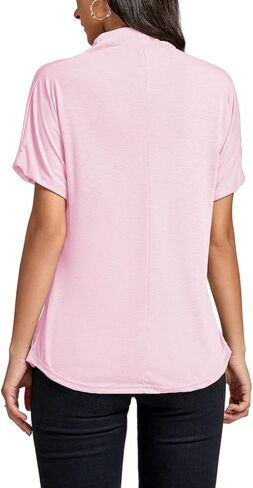 LYANER Women's Casual Mock Neck Ruffle Short Sleeve Summer Blouse Shirt Top in Kuwait