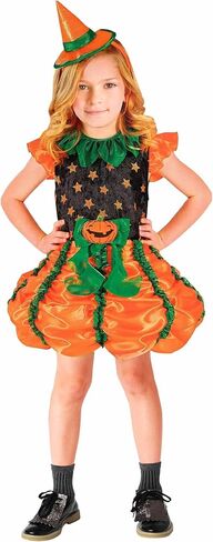 فستان Usview Halloween Pumpkin Witch للفتيات باللون البرتقالي والأخضر والأسود مع قبعة صغيرة، مجموعة تنورة اليقطين اللطيفة للأطفال in Kuwait