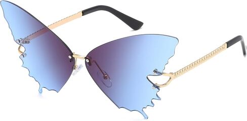 YAMEIZE Fashion Butterfly Rimless Sunglasses for Women Vintage Metal Frame Eyewear UV Protection in Kuwait