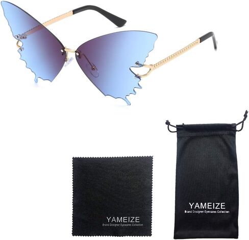 YAMEIZE Fashion Butterfly Rimless Sunglasses for Women Vintage Metal Frame Eyewear UV Protection in Kuwait