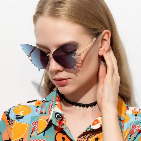 YAMEIZE Fashion Butterfly Rimless Sunglasses for Women Vintage Metal Frame Eyewear UV Protection in Kuwait
