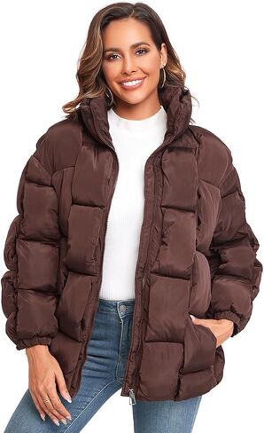 Epsion Womens Winter Casual Puffer Jacket Padded Long Sleeve Full Zipper Stand Collar Pockets Quilted Coats Outwear in Kuwait