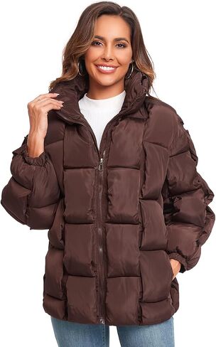 Epsion Womens Winter Casual Puffer Jacket Padded Long Sleeve Full Zipper Stand Collar Pockets Quilted Coats Outwear in Kuwait