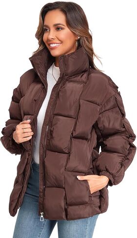 Epsion Womens Winter Casual Puffer Jacket Padded Long Sleeve Full Zipper Stand Collar Pockets Quilted Coats Outwear in Kuwait