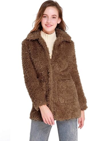 Elegant Faux Fur Coat Women 2022 Autumn Winter Warm Open Front Jacket Cardigan Overcoat Casual Outerwear in Kuwait