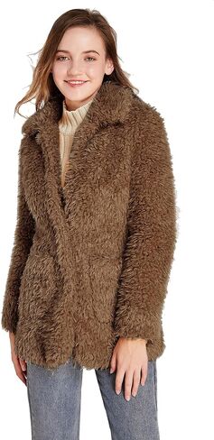 Elegant Faux Fur Coat Women 2022 Autumn Winter Warm Open Front Jacket Cardigan Overcoat Casual Outerwear in Kuwait