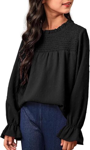 bilbean Girls Elegant Polked Swiss Dot Long Sleeve Shirts Tops 6-15 Years in Kuwait