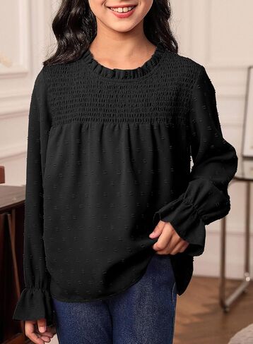 bilbean Girls Elegant Polked Swiss Dot Long Sleeve Shirts Tops 6-15 Years in Kuwait