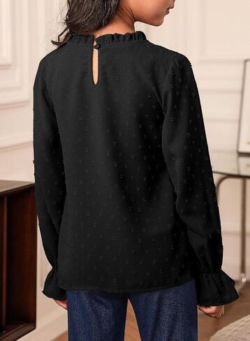 bilbean Girls Elegant Polked Swiss Dot Long Sleeve Shirts Tops 6-15 Years in Kuwait