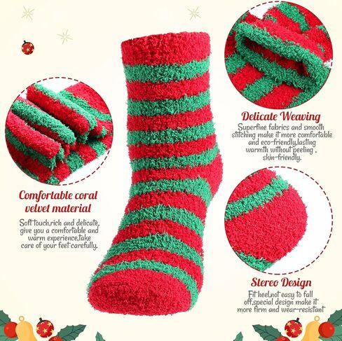 SATINIOR, 24 Pairs Christmas Fuzzy Socks Winter Warm Cozy Slipper Socks Xmas Coral Fleece Socks Colorful Moose Santa Crew Socks Sleep Socks for Women Girls, US women size 5-10 in Saudi Arabia