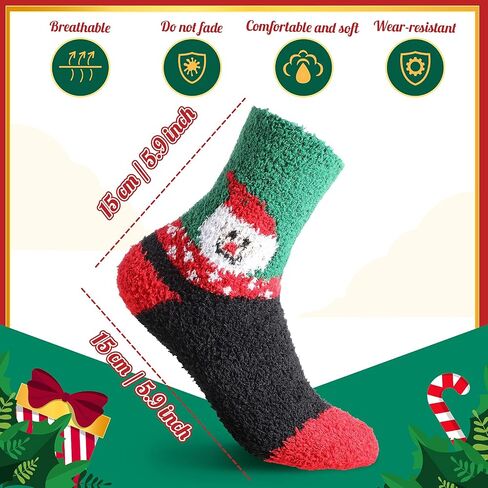 SATINIOR, 24 Pairs Christmas Fuzzy Socks Winter Warm Cozy Slipper Socks Xmas Coral Fleece Socks Colorful Moose Santa Crew Socks Sleep Socks for Women Girls, US women size 5-10 in Saudi Arabia