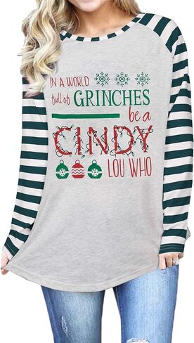 MNLYBABY Be A Cindy Lou Who تي شيرت تي شيرت عيد الميلاد راجلان كم طويل بلايز الربط البيسبول تي شيرت للنساء in Saudi Arabia