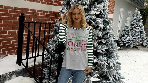 MNLYBABY Be A Cindy Lou Who تي شيرت تي شيرت عيد الميلاد راجلان كم طويل بلايز الربط البيسبول تي شيرت للنساء in Saudi Arabia