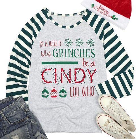 MNLYBABY Be A Cindy Lou Who تي شيرت تي شيرت عيد الميلاد راجلان كم طويل بلايز الربط البيسبول تي شيرت للنساء in Saudi Arabia