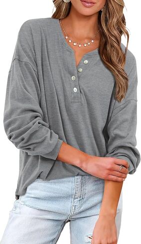 Beluring Womens Long Sleeve Tops Casual Henley Shirts Fall Button Pullover Blouses in Kuwait