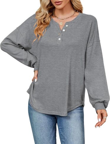 Beluring Womens Long Sleeve Tops Casual Henley Shirts Fall Button Pullover Blouses in Kuwait
