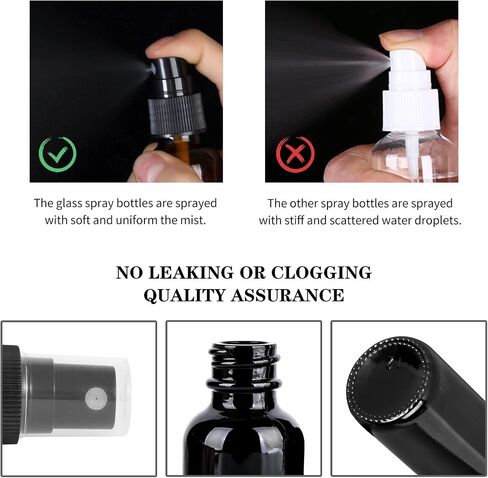 2oz Glass Spray Bottle, Fine Mist Boston Glass Bottles with Black Fine Mist Sprayer Small Clear Bottles for Essential Oils, Bath, Beauty, Hair & Cleaning, Amber, Pack of 24 in Kuwait