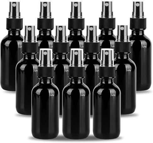 2oz Glass Spray Bottle, Fine Mist Boston Glass Bottles with Black Fine Mist Sprayer Small Clear Bottles for Essential Oils, Bath, Beauty, Hair & Cleaning, Amber, Pack of 24 in Kuwait