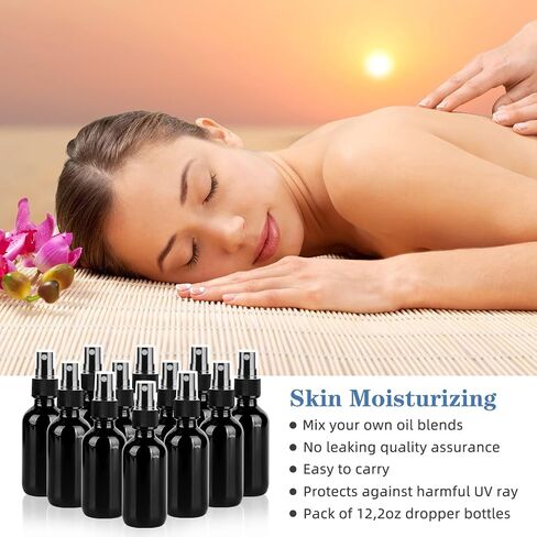 2oz Glass Spray Bottle, Fine Mist Boston Glass Bottles with Black Fine Mist Sprayer Small Clear Bottles for Essential Oils, Bath, Beauty, Hair & Cleaning, Amber, Pack of 24 in Kuwait