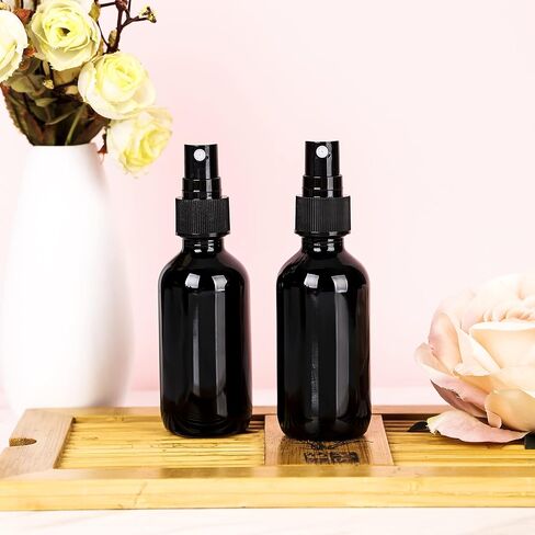 2oz Glass Spray Bottle, Fine Mist Boston Glass Bottles with Black Fine Mist Sprayer Small Clear Bottles for Essential Oils, Bath, Beauty, Hair & Cleaning, Amber, Pack of 24 in Kuwait