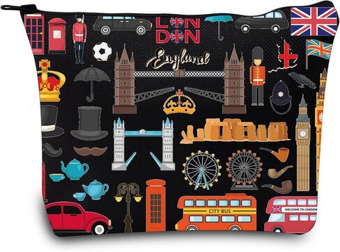LEVLO London Travel Gift British Theme Cosmetic Bag England Souvenir Gift United Kingdom Make Up Zipper Pouch Bag (London Tote) in Kuwait