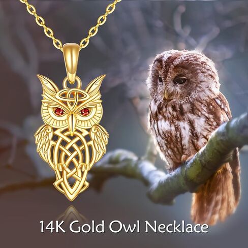 KECHO Owl Necklace Gifts 14k Yellow Gold Owl Pendant Necklace Irish Celtic Knot Jewelry Christmas Birthday Gifts for Women Girls in Saudi Arabia