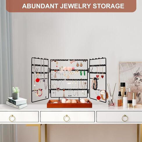 FACULX Jewelry Earring Organizer Stand, 5 Tier Necklace and Bracelet Holder with Wooden Tray Storage Organizers Jewelry Display Stand (Black+ Walnut) in Saudi Arabia