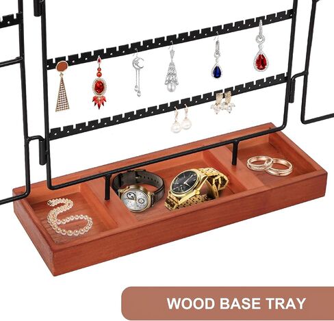 FACULX Jewelry Earring Organizer Stand, 5 Tier Necklace and Bracelet Holder with Wooden Tray Storage Organizers Jewelry Display Stand (Black+ Walnut) in Saudi Arabia